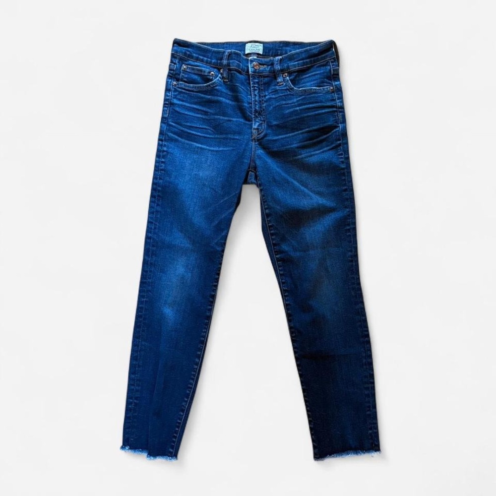 J.Crew 9 Inch High Rise Toothpick‎ Dark Wash Raw Hem Jeans Women Size 28